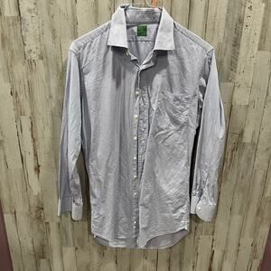 Sid Mashburn *READ Mens Button Up Shirt 16/35 Blue White Pin Check Long Sleeve